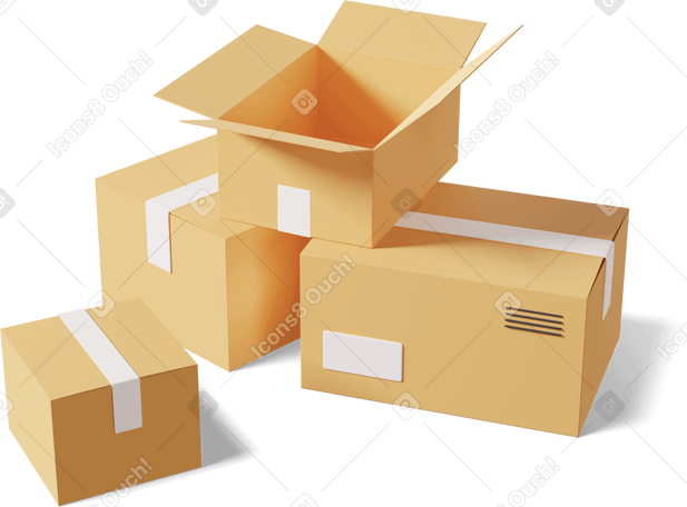 3D cardboard boxes PNG, SVG