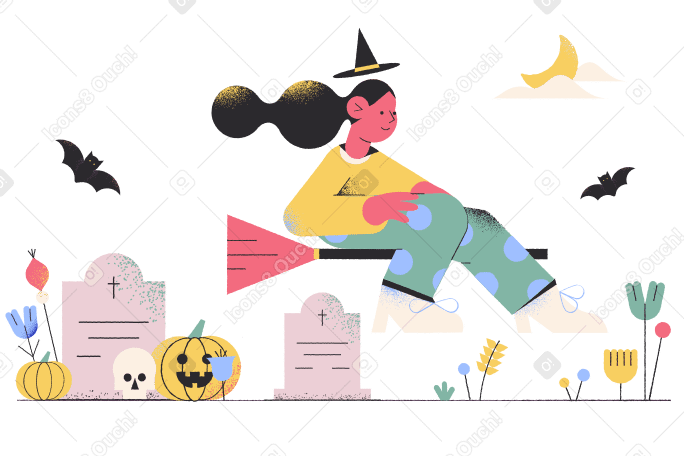 Witch at the graveyard Illustration in PNG, SVG