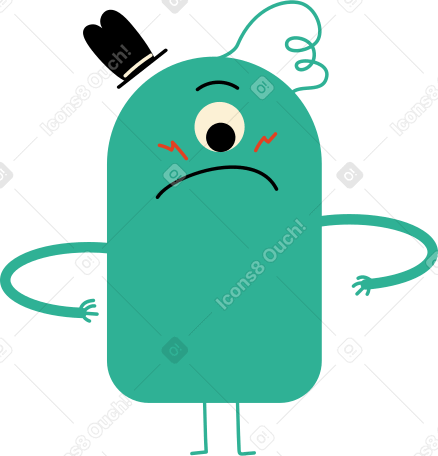 green character looks down Illustration in PNG, SVG