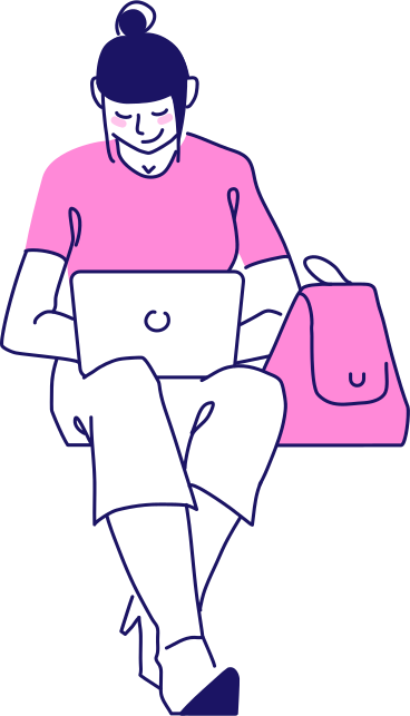 seated woman working on laptop PNG, SVG
