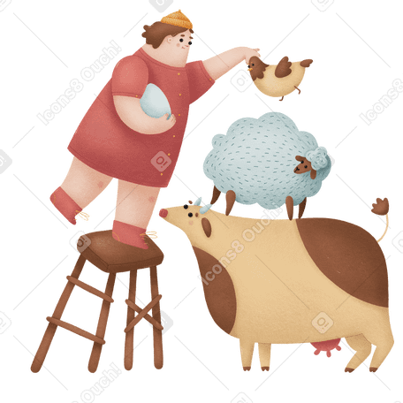 Farm anial and woman working together on a goal Illustration in PNG, SVG