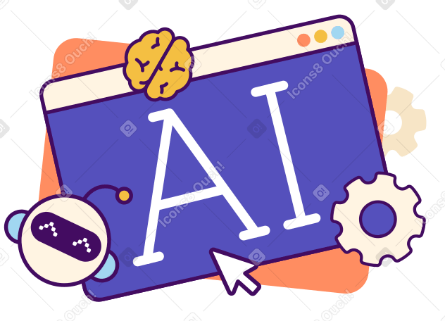 Lettering AI with robot, gears and brain text PNG, SVG