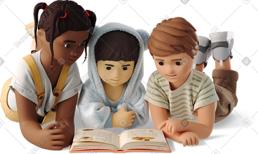 Little children reading a book PNG, SVG