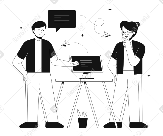 男人和女人通过笔记本电脑交换信息 PNG, SVG