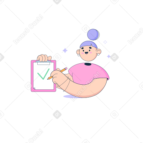 Woman holds a clipboard and draws a check mark  PNG, SVG