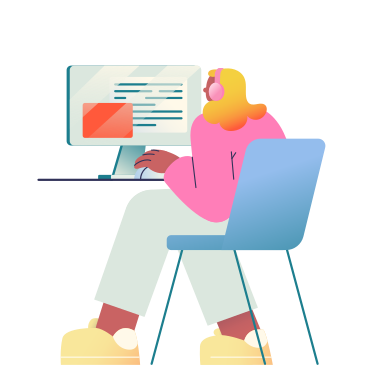 Woman is working at a computer animated illustration in GIF, Lottie (JSON), AE