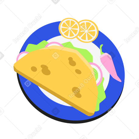Taco with chili pepper and lemon PNG, SVG