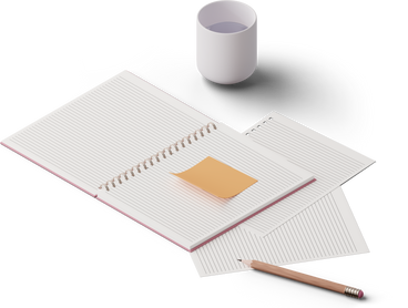 cup of water notebook and pencil PNG, SVG
