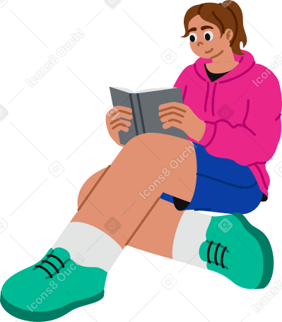 座って本を読んでいる若い女性 PNG、SVG