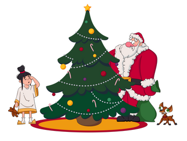 Frightened Santa and a waking little girl PNG, SVG
