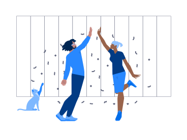 People celebrating success with high five and confetti PNG, SVG