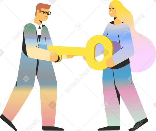 man and woman holding a key Illustration in PNG, SVG