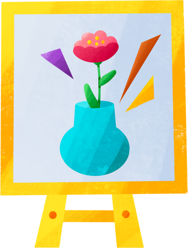 easel with canvas depicting a vase with a flower PNG, SVG