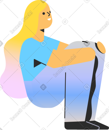 Seated woman hugs her knees PNG, SVG