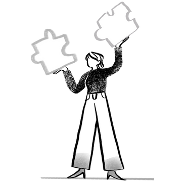 Mujer en blanco y negro con piezas de rompecabezas PNG, SVG