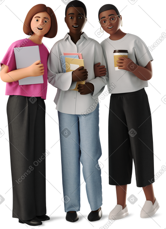 3D young women standing and smiling PNG, SVG