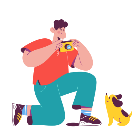 Man taking picture of a dog Illustration in PNG, SVG