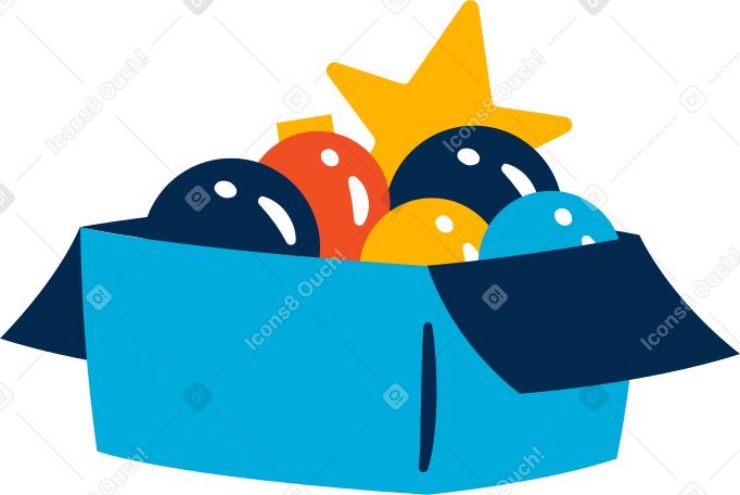 box with christmas decorations Illustration in PNG, SVG