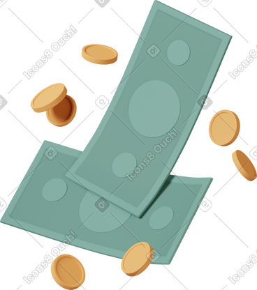 Flying coins and banknotes PNG, SVG