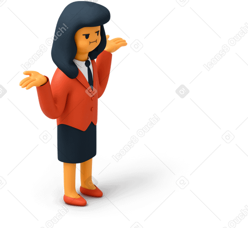 3D Businesswoman shrugging shoulders Illustration in PNG, SVG