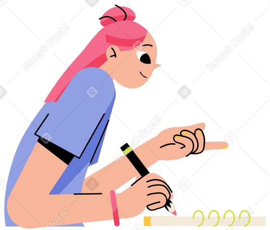 Mädchen schreibt und wundert sich animierte Grafik in GIF, Lottie (JSON), AE