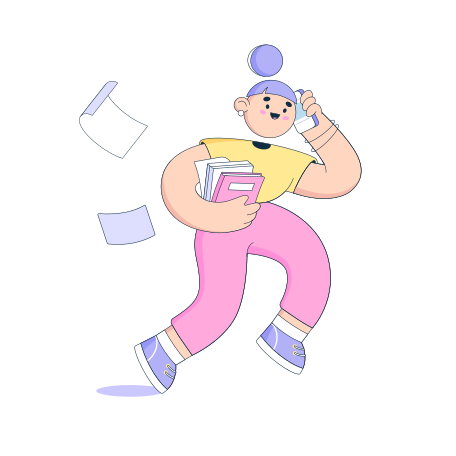 Woman is in a hurry and does several things at the same time Illustration in PNG, SVG