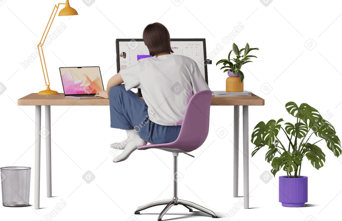 3D young woman working on graphic tablet PNG, SVG