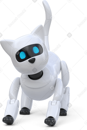 3D front view of robot cat playing PNG, SVG