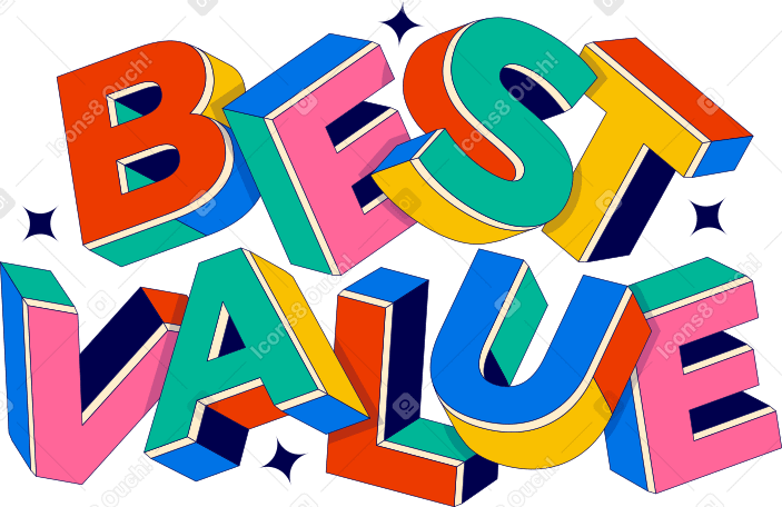 Надпись «лучшая цена» в 3d стиле со звездами в PNG, SVG
