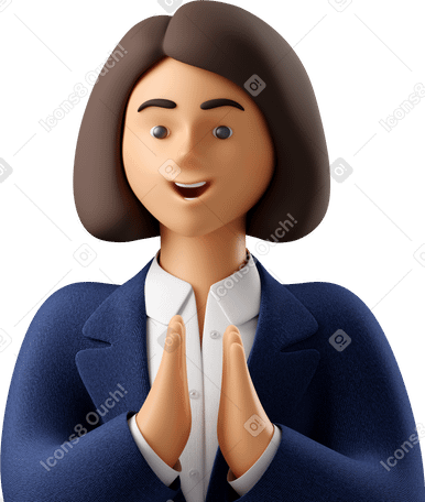 3D close up of businesswoman in blue suit clapping hands Illustration in PNG, SVG