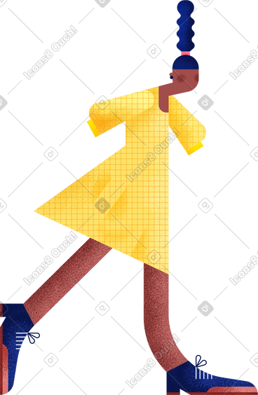 Walking girl in a yellow dress PNG, SVG