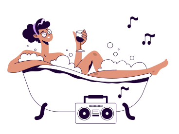 Fille se relaxant dans le bain et écoutant de la musique PNG, SVG