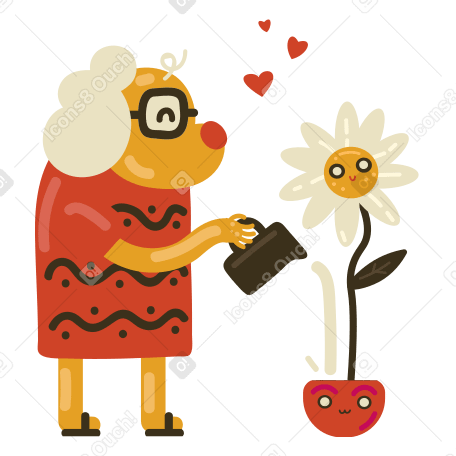 Old lady watering a pot plant PNG, SVG