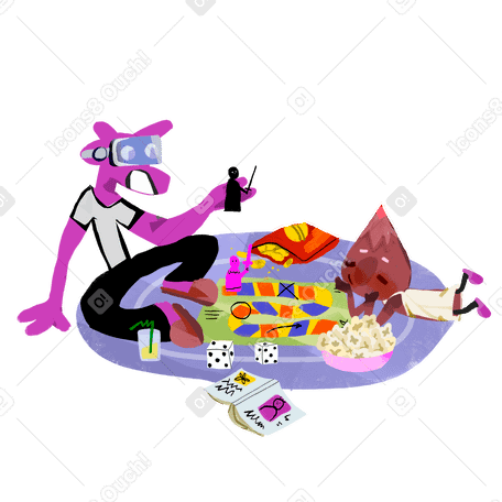 Playing board games with snacks Illustration in PNG, SVG