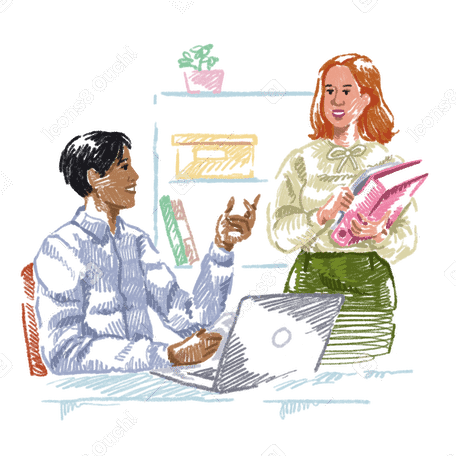 Coworkers discussing something in the office PNG, SVG