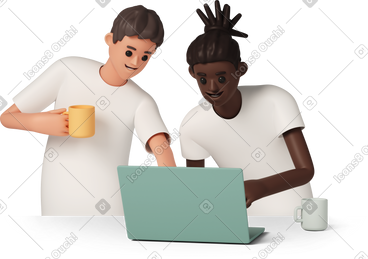 Two men using laptop PNG, SVG