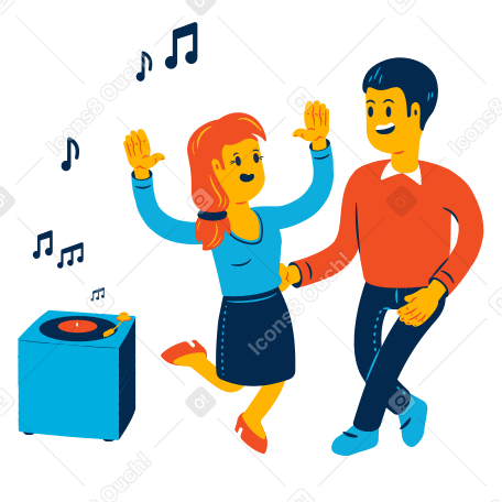 Couple dancing together to the music from a vinyl record player PNG, SVG