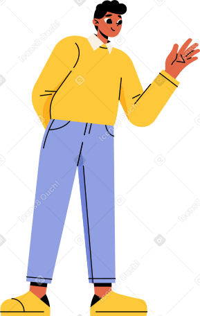 man in a sweater waving Illustration in PNG, SVG