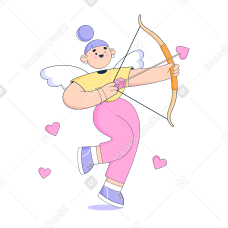 Woman shoots an arrow with a heart from a bow animated illustration in GIF, Lottie (JSON), AE