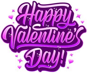 lettering happy valentines day! with hearts and stars text PNG, SVG