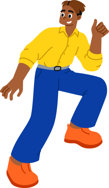 Young man standing on bent legs and holding something in his hand PNG, SVG