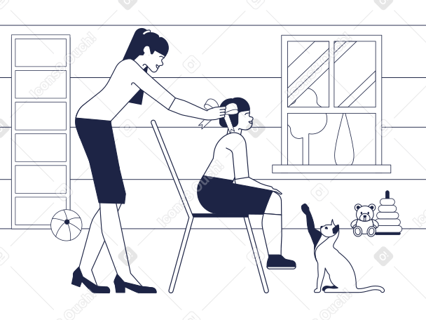 Illustration  femme faisant les cheveux de la fille aux formats PNG, SVG