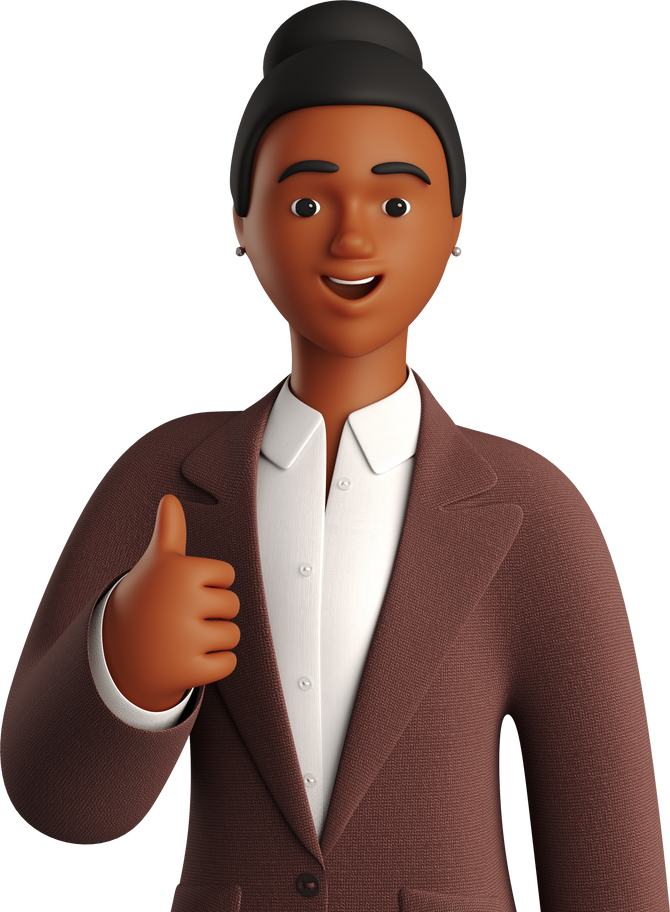 black businesswoman in brown suit showing thumbs up Illustration in PNG, SVG