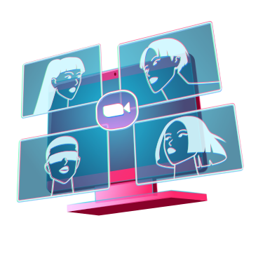 Holographic screen with online team meeting PNG, SVG