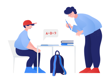Mom helps son with math homework PNG, SVG