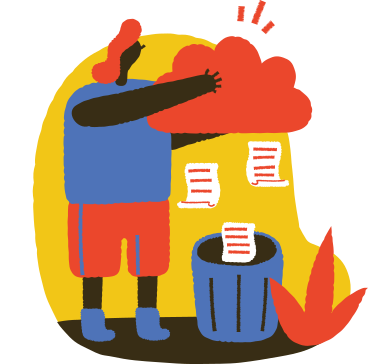 Person throwing files into the trash can PNG, SVG