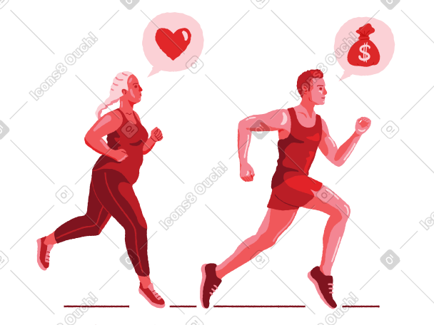 man running for money and woman running for love PNG, SVG