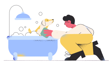 Giving pet dog a bath PNG, SVG
