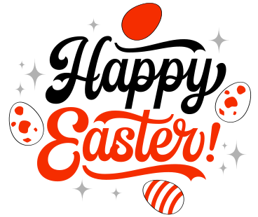 Надпись счастливой пасхи с яйцами и декором в PNG, SVG