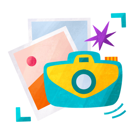 blue camera and two photo cards Illustration in PNG, SVG